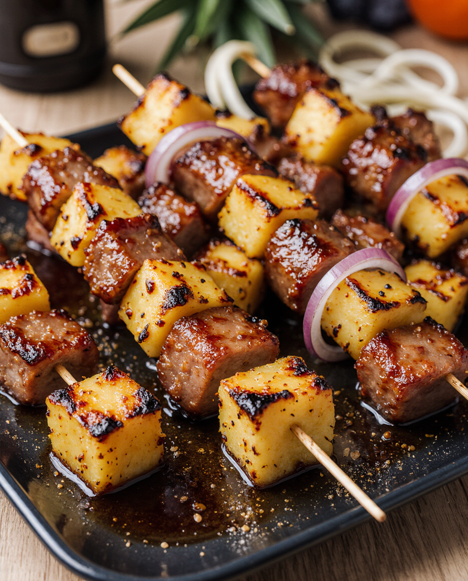 Pineapple BBQ Pork Skewers